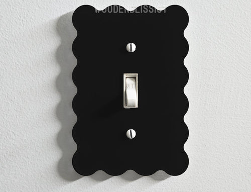 Glossy Black Light Switch Cover, Wavy, Laser Cut Acrylic, Home Decor, Single Standard or Rocker Switch, Cute Switch Cover, Multiple Shapes