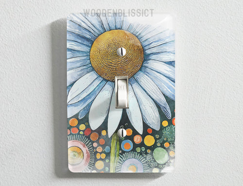 Light Switch Cover, Watercolor Daisy Floral Splashes, Laser Cut Acrylic, Home Decor, Single Standard or Rocker Switch, Bathroom Decor Gift