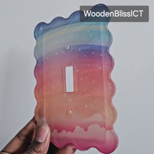 Load and play video in Gallery viewer, Dreamy Rainbow Cloud Light Switch Cover, Laser Cut Acrylic, Home Decor, Single Standard or Rocker Switch, Cute Switch Cover, Kids Room Decor
