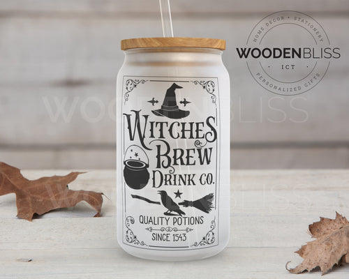 Halloween Frosted Glass Can | Witches Brew Co. | Straw and Lid Included | Birthday Gift | Halloween Themed | Black Magic