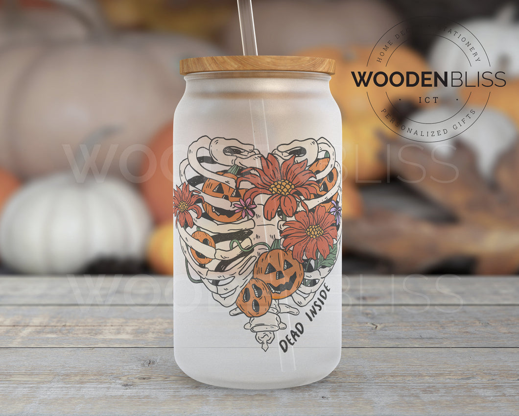 Dead Inside | Halloween Glass Can | Straw and Lid Included | Birthday Gift | Halloween Decor | Black Magic | Fall Decor | Ice Water Glass