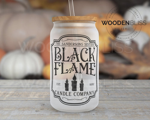 Halloween Frosted Glass Can | Candle Company | Straw and Lid Included | Birthday Gift | Halloween Themed | Black Magic | Glass Beer Can