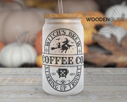 Halloween Glass Can | Witch's Brew Coffee Cup | Straw and Lid Included | Birthday Gift | Halloween Decor | Black Magic | Glass Beer Can