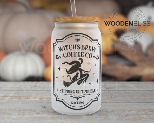 Halloween Frosted Glass Can | Witches Brew Coffee Co | Straw and Lid Included | Birthday Gift | Halloween Themed | Black Magic