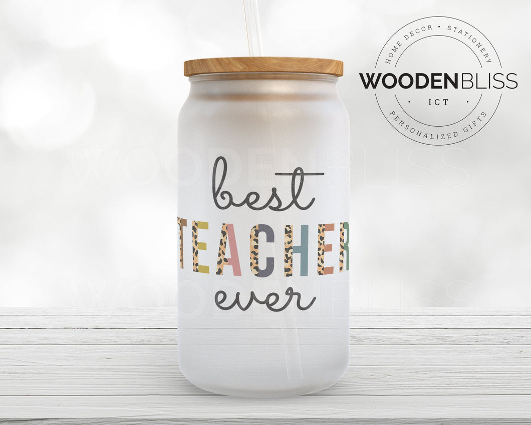 Glass Can Cup For Teacher, Never Stop Learning, Teacher Appreciation G
