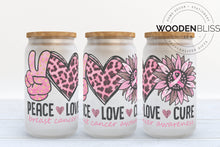 Load image into Gallery viewer, Breast Cancer Awareness Month, Iced Coffee Glass Can, Frosted Glass Tumbler, Straw &amp; Bamboo Lid Included, Gift For Her, Fall Decor
