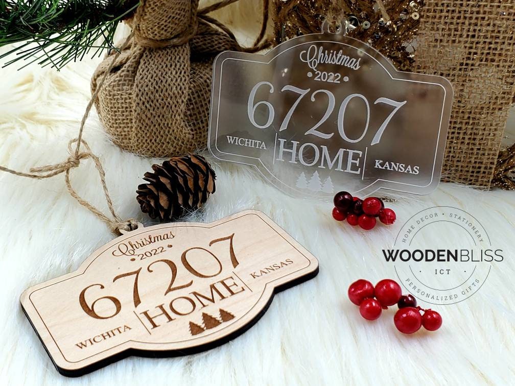 Christmas Decor, Family Name 2022, Gift For Couple, Wedding Gift, Zip Code Ornament, First Christmas, Holiday, Wood Ornament, Christmas Gift