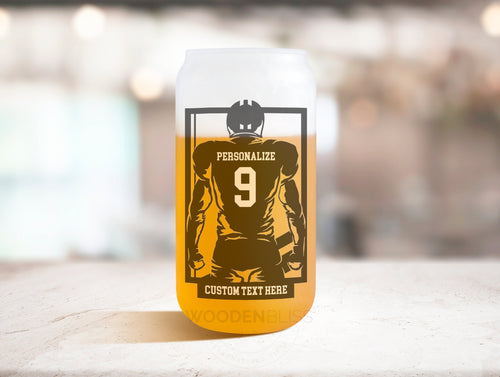 College Football Player Glass Beer Can, Football Mom Glass Cup, High School Football, Christmas Gift, Stocking Stuffer, Gift for Coach