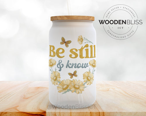 Be Still & Know, Christian Iced Coffee Glass Can, Religious Gift, Bible Verse Glass Cup, Gift For Her, Christmas Gift, Holiday, Affirmation