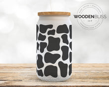 Load image into Gallery viewer, Cow Print Frosted Glass Tumbler, Iced Coffee Glass Beer Can, Coffee Lover Gift, Christmas Gift for Her, Iced Coffee Cup, New Years, Cowhide
