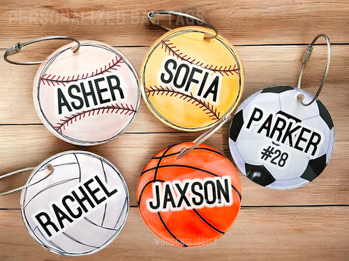 Personalized Softball Baseball Name Bag Tags, 3