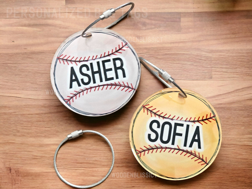 Personalized Softball Baseball Name Bag Tags, 3